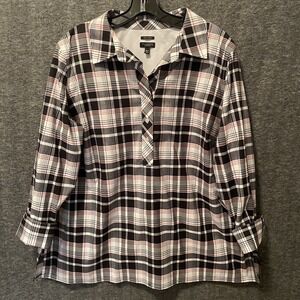 Talbots Top Womens 16W Petite Plaid Wrinkle Resistant Button Shirt Preppy Office